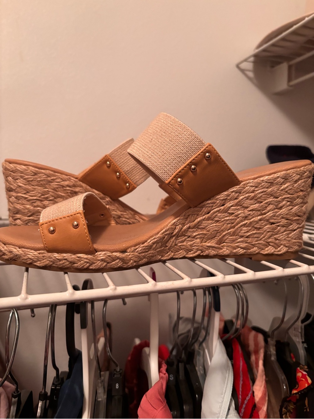 Tommy Bahama Tan and Cream Wedge Slide Sandals